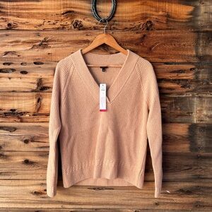 TALBOTS | NWT 100% Cashmere V-Neck Ribbed Knit Sweater in Beige M